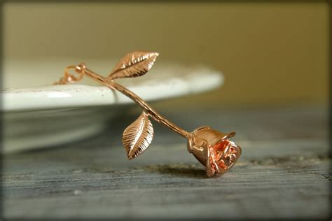 Long Stemmed Rose Necklace In Rose Gold