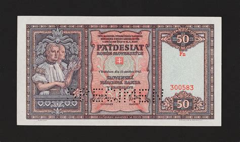 SLOVENSKO 50 korun 1940 serie Fn perforovaná stav UNC Aukro