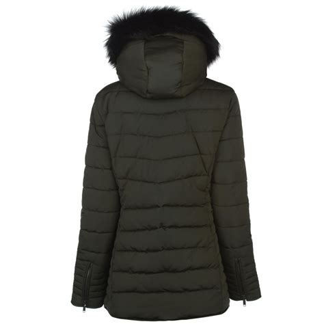 Firetrap Womens Luxe Bubble Jacket Puffer Coat Top Hooded Zip Fur Trim Faux Ebay