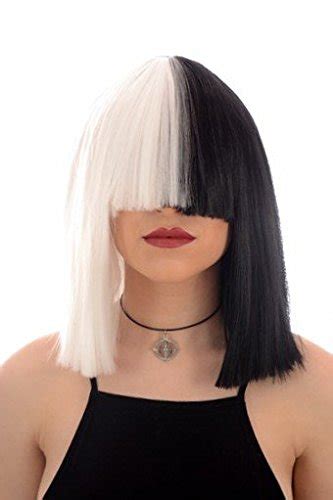 Buy Long Black And White Blunt Cut Bob Costume Wig With Fringe Fancy