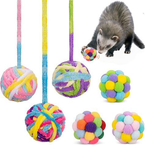 6 Pack Ferret Toys Ball Set - Woolen Yarn Ferret Balls with Built-in ...