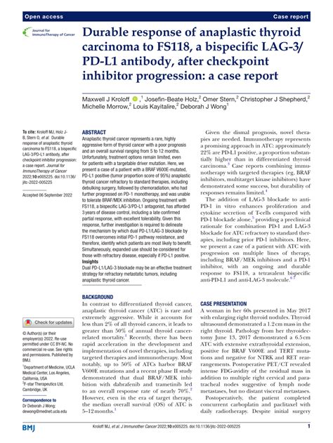 PDF Durable Response Of Anaplastic Thyroid Carcinoma To FS118 A