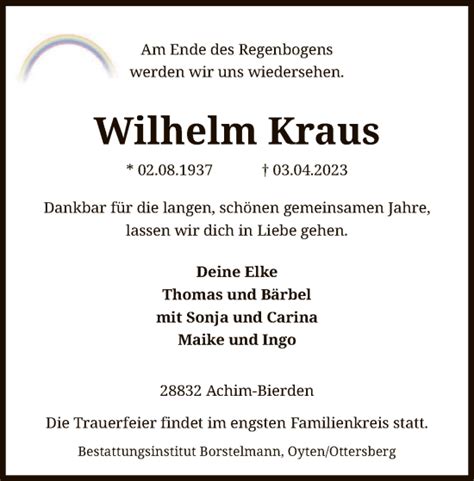 Traueranzeigen Von Wilhelm Kraus Trauer Kreiszeitung De