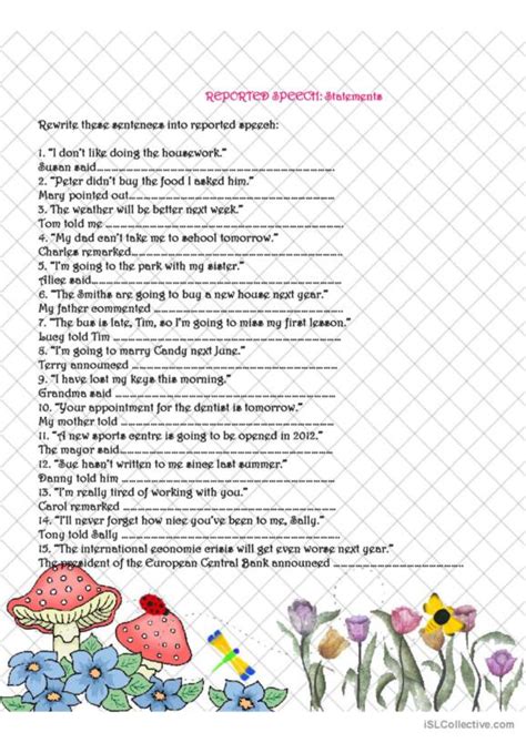 409 Reported Speech Indirect Speech English Esl Worksheets