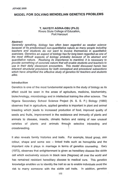 (PDF) MODEL FOR SOLVING MENDELIAN GENETICS PROBLEMS