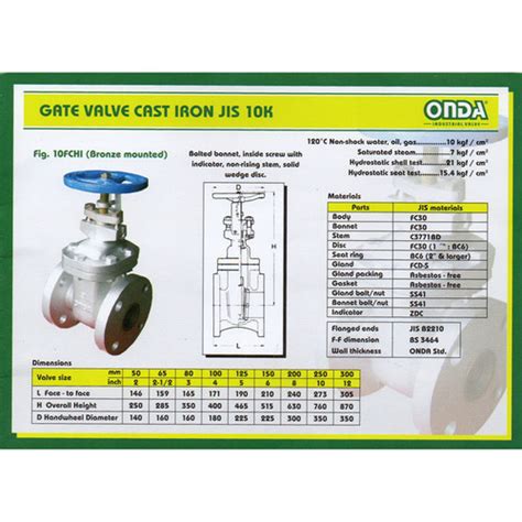 Jual Gate Valve Onda Cast Iron Jis K Inchi Onda Jakarta