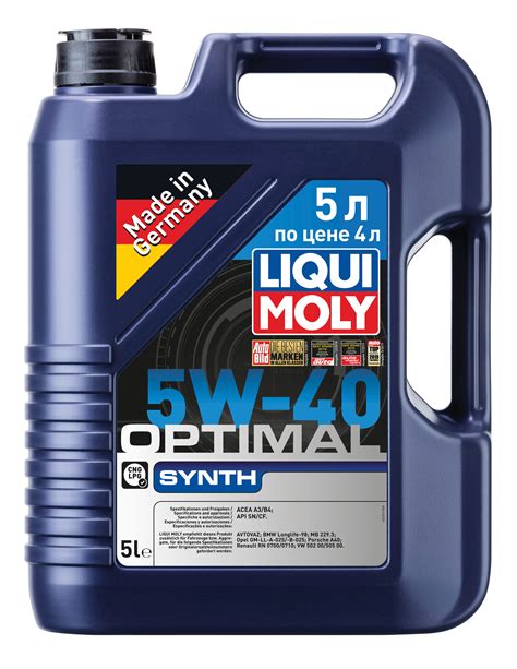 Масло моторное LIQUI MOLY Optimal Synth 5W-40 A3/B4, 5л (синт.) - Опель ...
