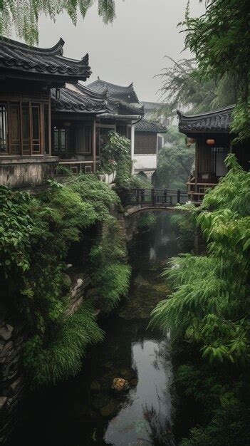Premium Ai Image A Bridge Over A River With A Small Bridge In The Middle