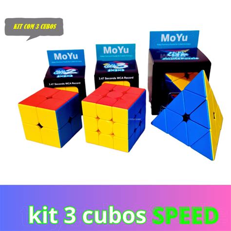 Kit 3 Cubo Mágico 2x2x2 3x3x3 pirâmide Profissional Moyu Faz a Boa