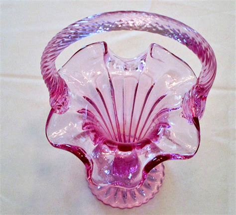 Hot Pink Fenton Glass Basket Fenton Basket Ruffled Flower Etsy Fenton Fenton Glass Vintage