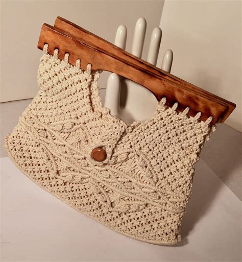 Vintage Macrame Purse Wood Handles By Pattysvintagegarden On Etsy