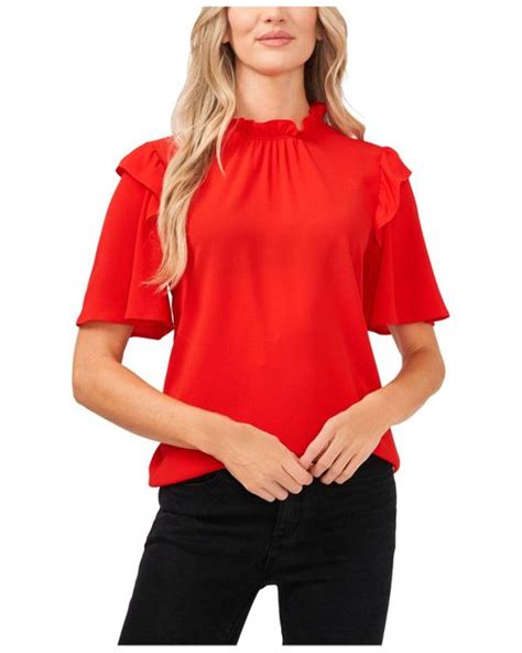 Cece Synthetic Ruffled Flutter Sleeve Blouse Top In Red Lyst