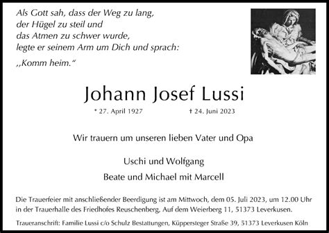 Traueranzeigen Von Johann Josef Lussi Wirtrauern