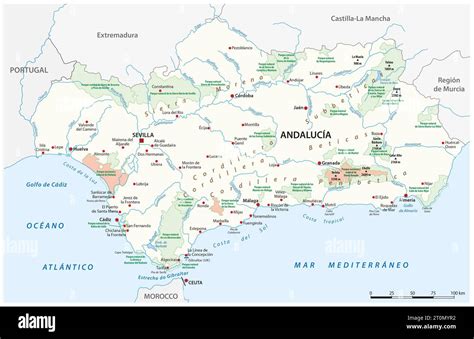 Mapa de los Parques Nacionales y Naturales de Andalucía en idioma