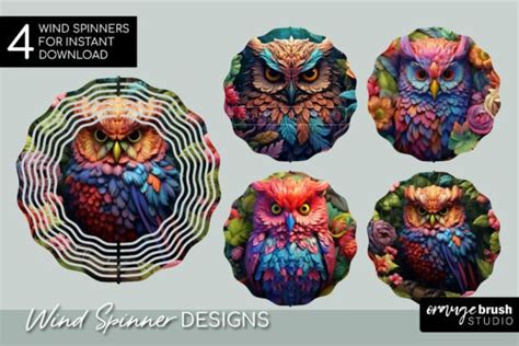 D Owl Wind Spinner Sublimation Bundle Graphic By Orange Brush Studio