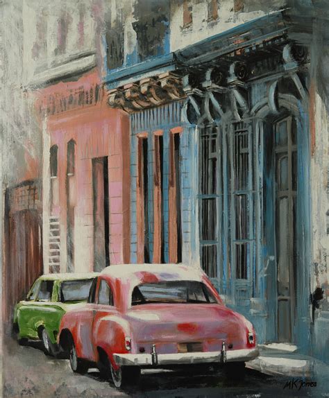 Original Acrylic Painting On Canvas Classic Cars In Havana Cuba