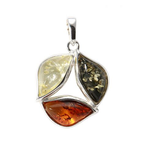 Pendentif Argent Ambre Multicolore Ref