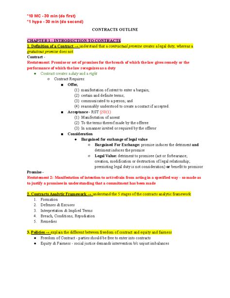 Contracts I Midterm Outline Hypo Min Do Second Contracts