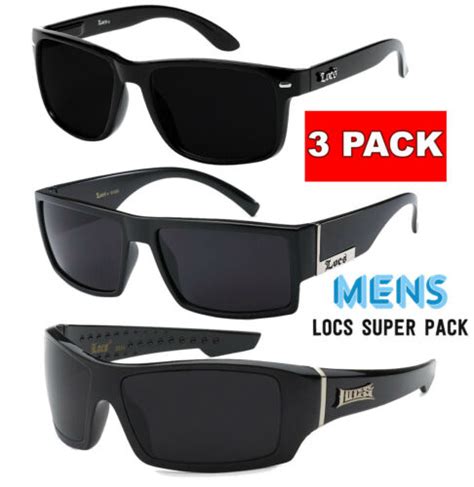 3 Pair Men Locs Assorted Dark Lens Gangster Black Sunglasses Biker