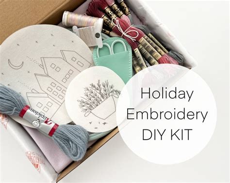 Holiday Embroidery Box Kit Christmas Embroidery Diy Kit Hand