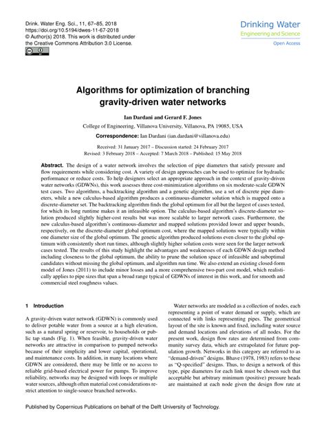 Pdf Algorithms For Optimization Of Branching Gravity Driven Water