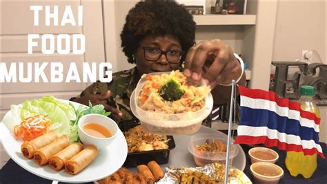 Mukbang Thai Food Shrimp Pad Thai Chicken Satay Eating Show