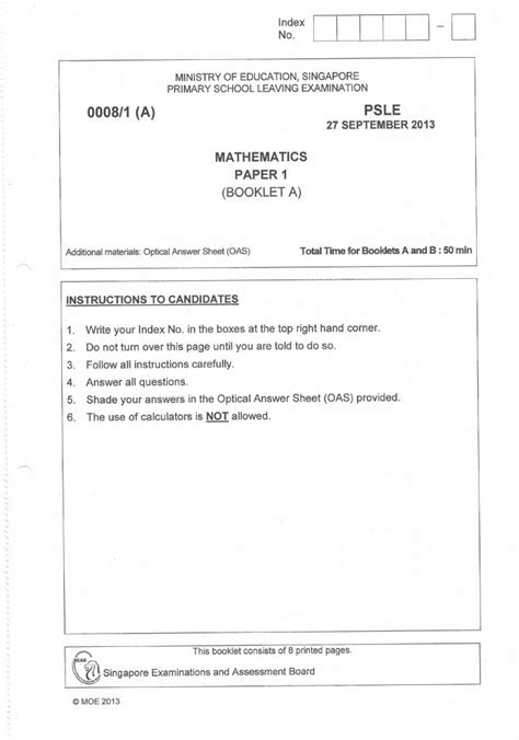 Psle Math Exam Papers Years Series With Answers