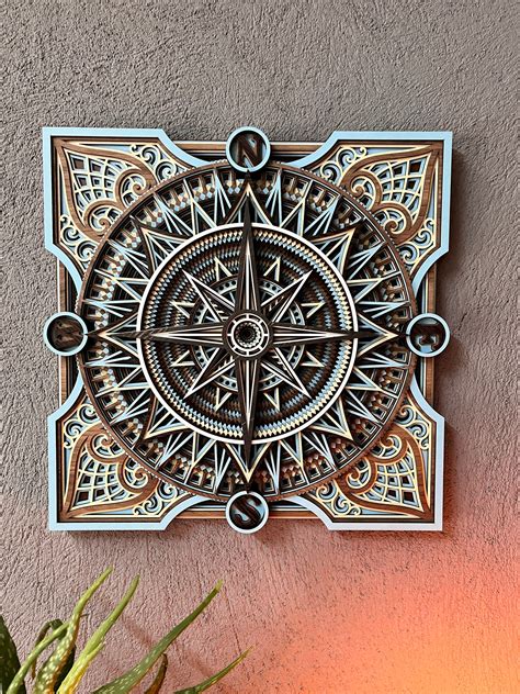 Wood Mandala Compass Wood Wall Art Multilayer Decor Home Etsy