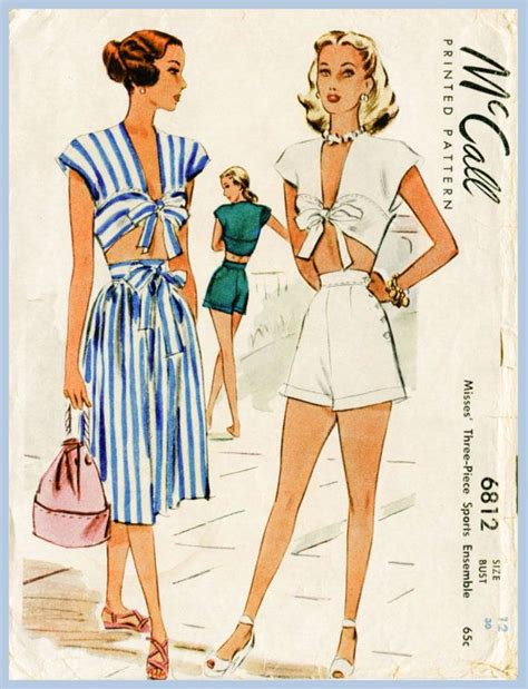 S S Vintage Playsuit Sewing Pattern Crop Top Skirt High Waisted