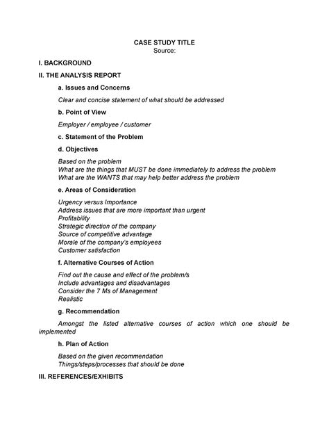 Case Study Analysis Format Case Study Title Source I Background Ii