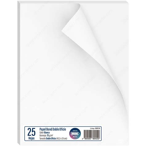 Papel Bond Tamaño Doble Oficio Blanco 75 g m² Paquete de 25 Hojas