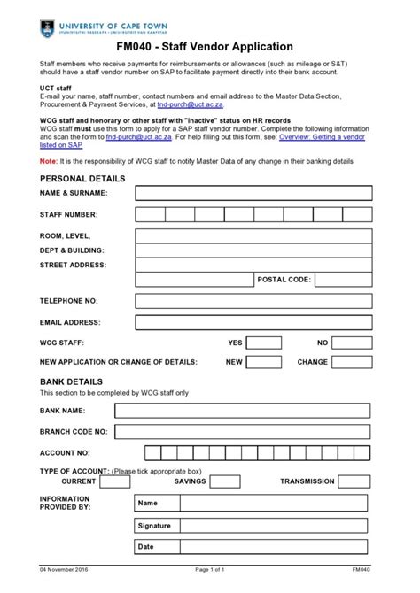 Free Vendor Application Forms Templates Templatearchive