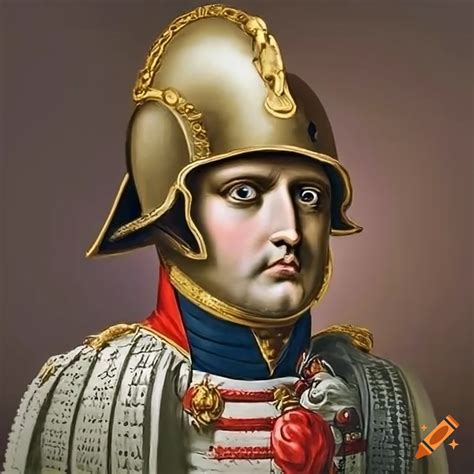 Portrait of napoleon bonaparte with a samurai helmet