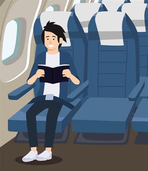 Asian man reading book on plane flat vector illustration. Plane seat aisle 8578067 Vector Art at ...