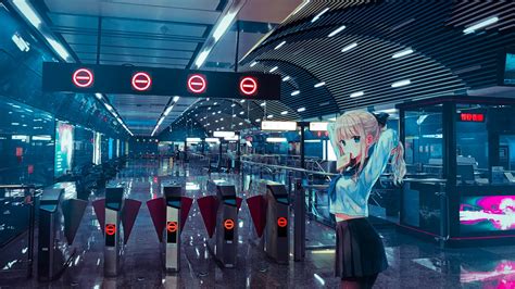 Train Station Anime Girls Hiten Anime Hd Wallpaper Rare Gallery