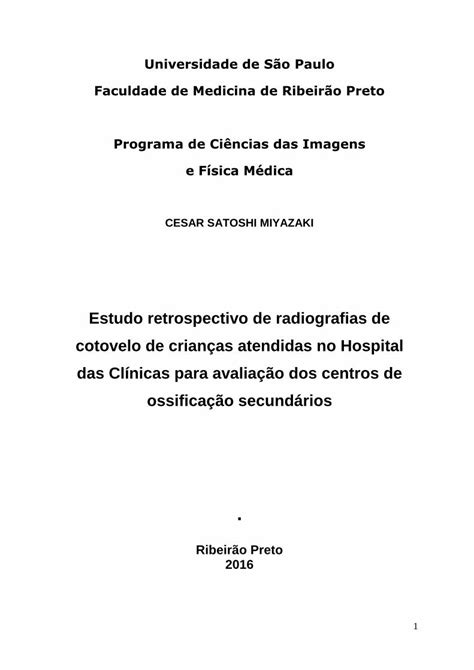 PDF Estudo Retrospectivo De Radiografias De Cotovelo De Estudo