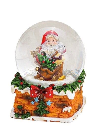 Sneeuwbol Kerstman Met Cadeaus En Kerstboom Op Schoorsteen Snow Globe