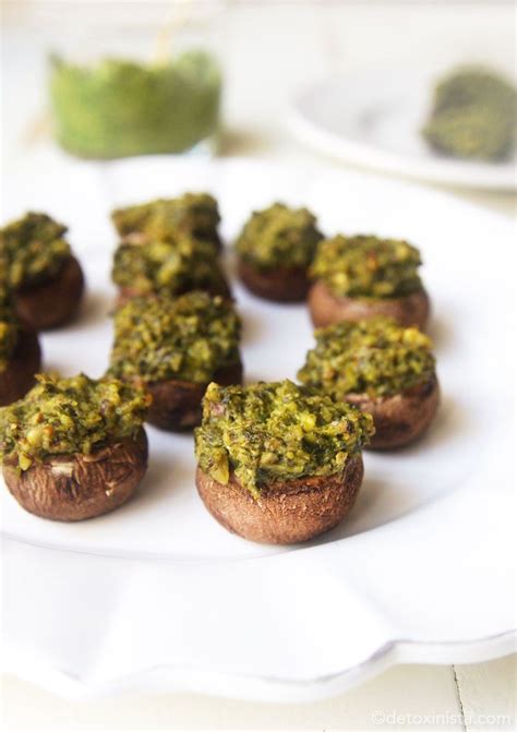 Vegan Pesto Stuffed Mushrooms Recipe Healthy Recipes Vegan Stuffed