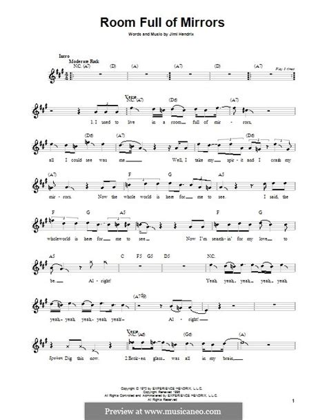 Room Full Of Mirrors By J Hendrix Sheet Music On Musicaneo