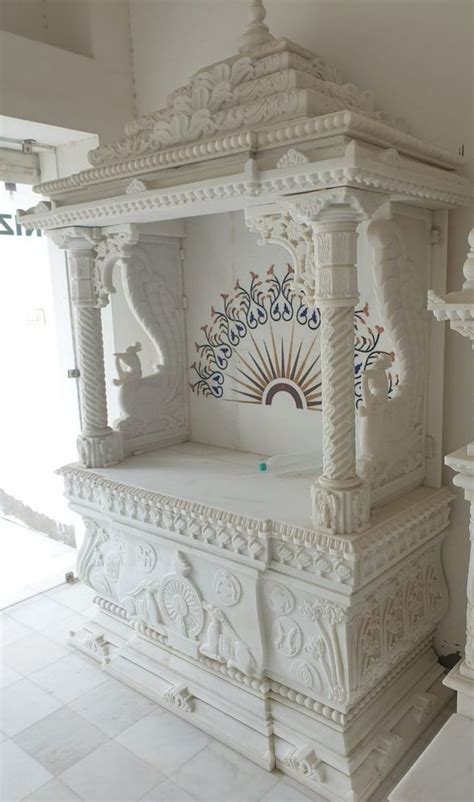 Carved Indoor White Makrana Marble Temple For Worship Size 7 5 Ft At