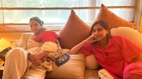 Sonam Kapoor Poses With Son Vayu As He Rests In Rhea Kapoors Lap See