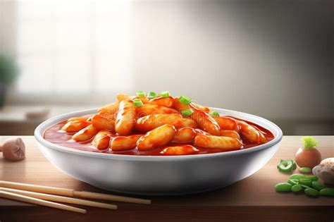 Tteokbokki Soft Rice Sticks Drizzled With Sticky Hot Red Pepper Sauce With Generative Ai