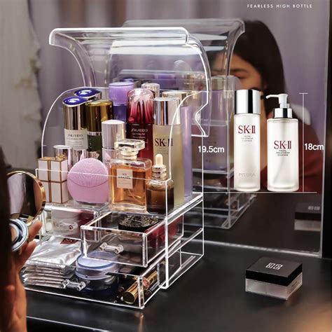 Cosmetic Make Up Storage Box With Lid 3 Drawers Transparent Clear