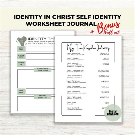 Scripture Identity In Christ Worksheet Printable Prayer Journal