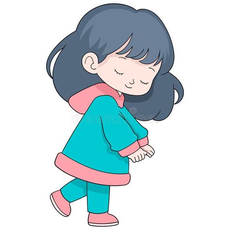 Unconscious Young Girl Walking While Sleeping Stock Vector