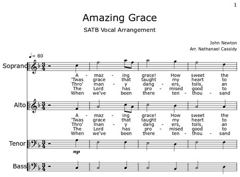 Amazing Grace Sheet Music For Choir Soprano Choir Alto Choir Tenor Choir Bass