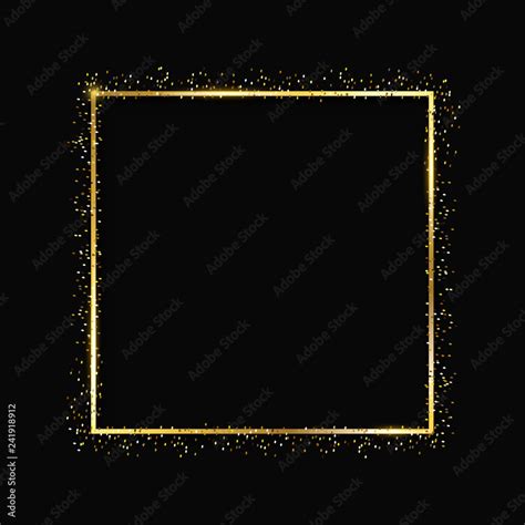 Golden luxury shiny glowing vintage frame with shadows and gold dust. Isolated on black ...