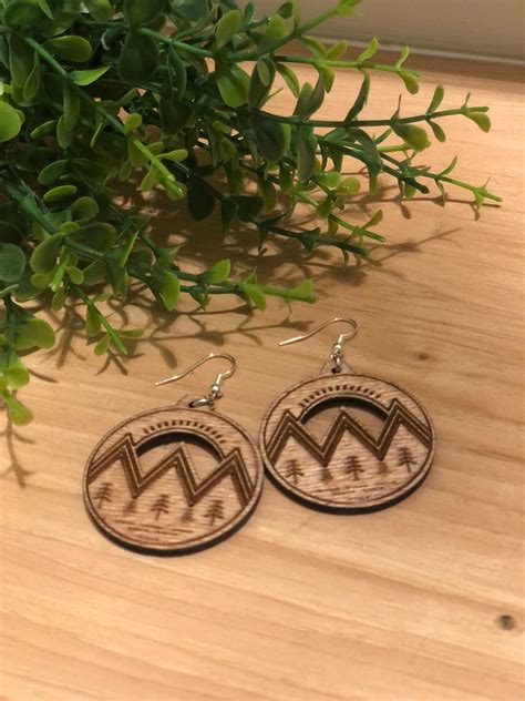 Laser Engraved Mountain Earring Avel Woodworking