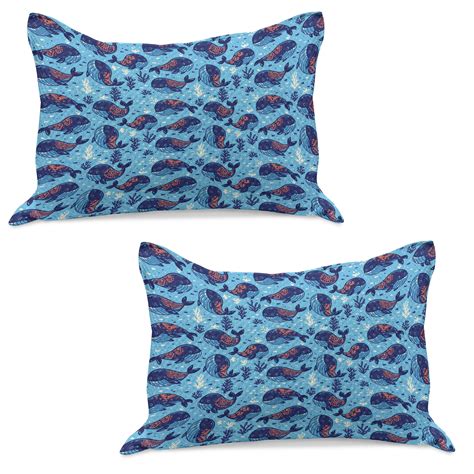 Aqua Knitted Quilt Pillowcover Set Of Cartoon Style Marine Life