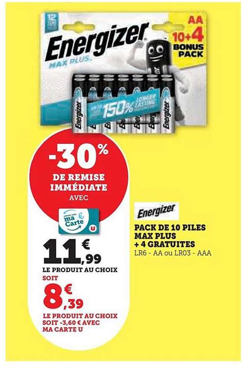 Promo Energizer Pack De 10 Piles Max Plus 4 Gratuites Chez Hyper U